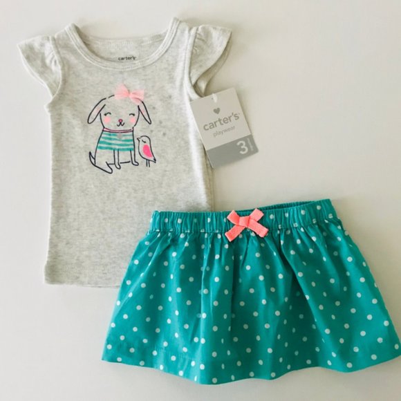 Baby Girl Puppy Tee & Skort Set Outfit Polka Dot - Picture 1 of 3